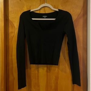 WILD FABLE Black Cotton Ribbed Long Sleeve Top